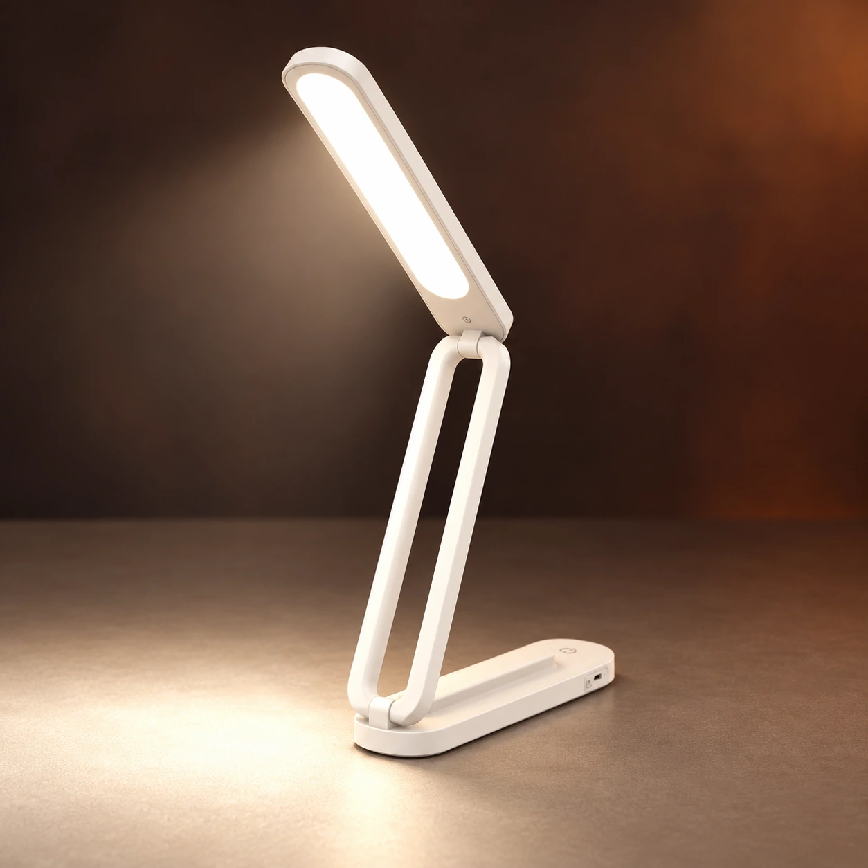 Detail lampu AOKI AK-6109 berlatar malam hangat, dengan kepala lampu, lengan dua engsel dan alas terlihat utuh.